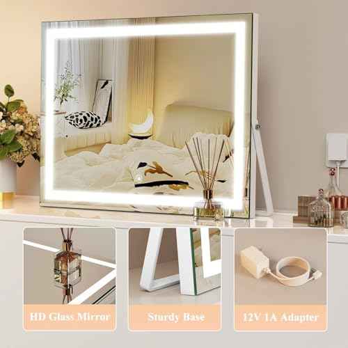 Vanity Mirror with Lights, 15"¡¿ 11" LED Makeup Mirror, Lighted Makeup Mirror with Lights, Smart Touch Control Dimmable 3 Modes Light 360¡ÆRotation White