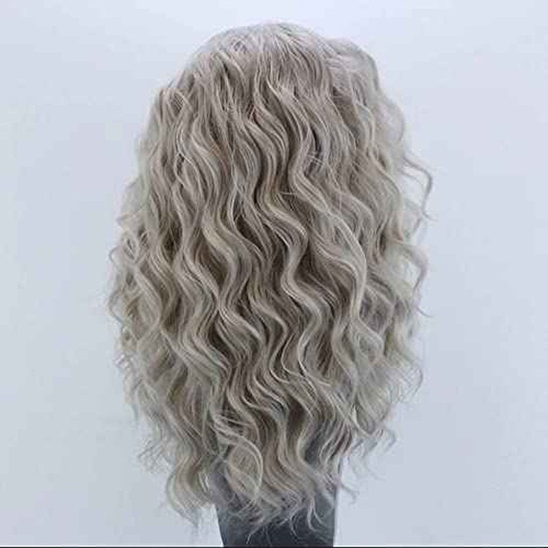 RONGDUOYI Shoulder Length Light Grey Body Wave Lace Front Wigs for Women Girls Heat Resistant Synthetic Wig with Free Part Ash Silver Natural Looking Daily Wear Wig (16Inch, 4503)