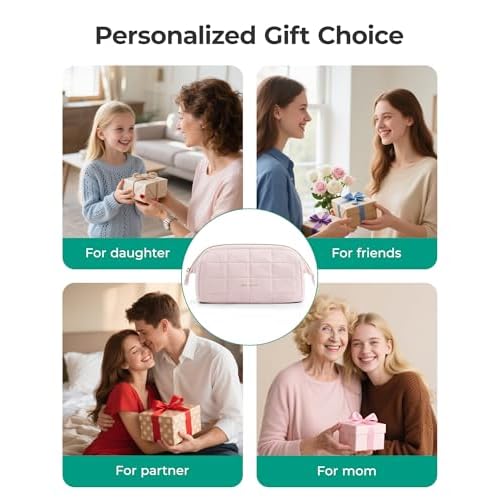 BAGSMART Makeup Bag Travel Toiletry Bag, Puffy Padded Make Up Bags for Women Makeup Organizer Case, Wide-open Pouch Purse Travel Essentials Toiletries Accessories Brushes, Pink