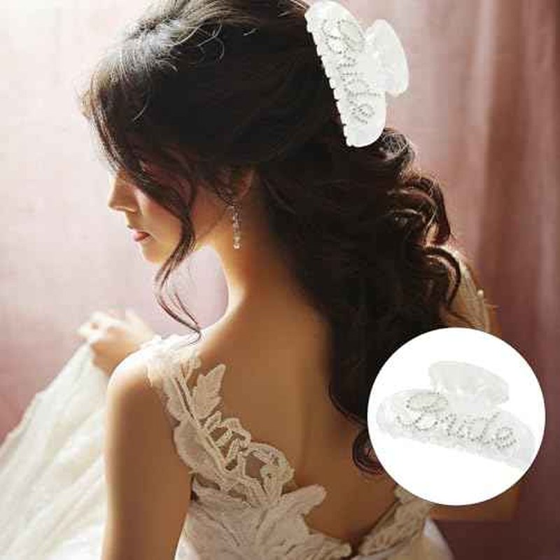 Bride Claw Hair Clip,? Bride White Acrylic Hair Clips with Rhinestone Logo, Bachelorette Party Wedding Birthday Banana Barrettes Hair Decorations for Girl, Trendy Bridal Claws(White)