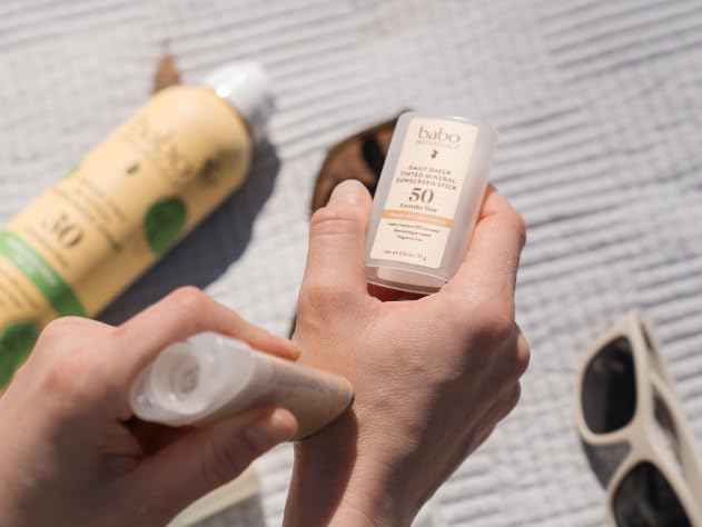 Babo Botanicals Daily Sheer Mineral Tinted Sunscreen Stick SPF 50 - Natural Zinc Oxide - EWG Verified, Fragrance-Free, Water Resistant