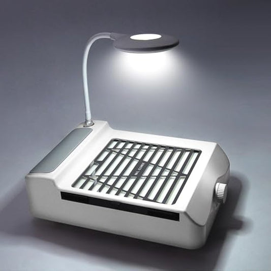 Nail Dust Collector Low Noise, AONOLOVO Powerful Nail Vacuum Dust Collector Suction Fan with Lamp for Nail Tech Acrylic Nails Gel Dip Powder Removal, with Nail Dust Brush, 03-White