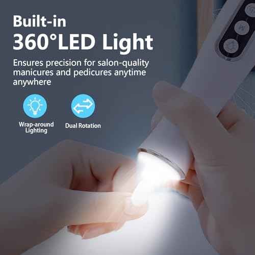 Electric Nail File Drill, Cordless 2000 mAh Rechargeable Nail Filer Electric, Portable Nail Dril 10 Speeds Professional Machine Drill for Nails Acrylic Manicure and Thick Toenails Grinder (White)