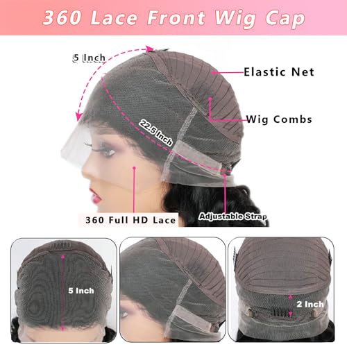 360 Lace Front Wigs Human Hair Body Wave 220 Density HD Full Lace Front Wigs Human Hair Pre Plucked For Women Natural Hairline With Baby Hair (220 Density 360 Wig, 20 Inch)