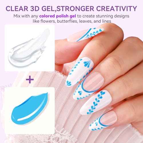 Makartt 3D Gel Nail Art: Clear 3D Painting Gels for Chrome Powder, 3D Sculpting No Wipe for Gel Nail Polish, 3D Carving Drawing Gels for Nails Art at Home & Salon DIY 0.28 fl.oz