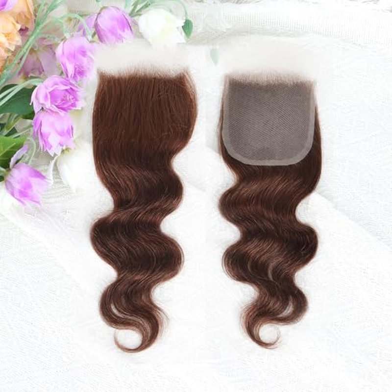 Brown color Body Wave Closure 4x4 Free Part Closure Brazilian Human Hair Closure Body Wave Lace Closure Virgin Human Hair HD Lace Chocolate Brown (18 Inch)
