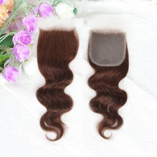 Brown color Body Wave Closure 4x4 Free Part Closure Brazilian Human Hair Closure Body Wave Lace Closure Virgin Human Hair HD Lace Chocolate Brown (18 Inch)