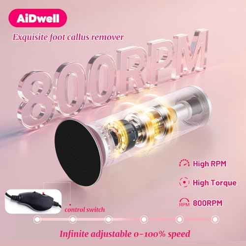 Electric Foot Callus Remover with 80pcs Sandpape Discs, Professional 800RPM Aluminum, Callus Remover for Feet Pedicure Tool for Dead Skin and Calluses, Stepless Speed Control Foot File 2 in 1