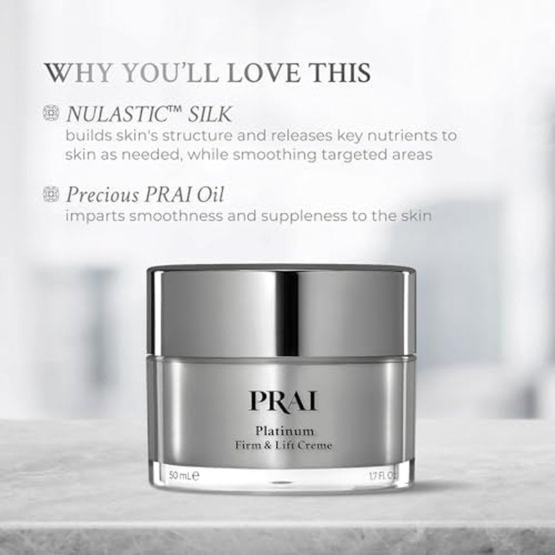 PRAI Beauty Platinum Firm and Lift Creme, Firming and Hydrating Face Moisturizer for Dry Skin and All Skin Types, Face Moisturizer for Skin Firming and Lifting, 1.7 Oz