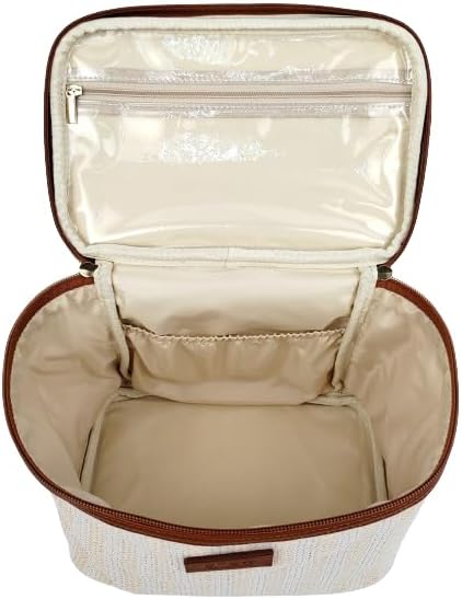 ANEW Cosmetic Bag - Stylish Striped Train Case in Beige/Tan | Perfect for Travel & Organization
