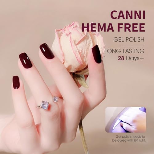 CANNI Dark Red Gel Nail Polish, 1Pcs Burgundy Red Gel Polish Deep Red Color Nail Polish Gel High Gloss Soak Off U V Gel Nail French Nail Manicure Salon DIY