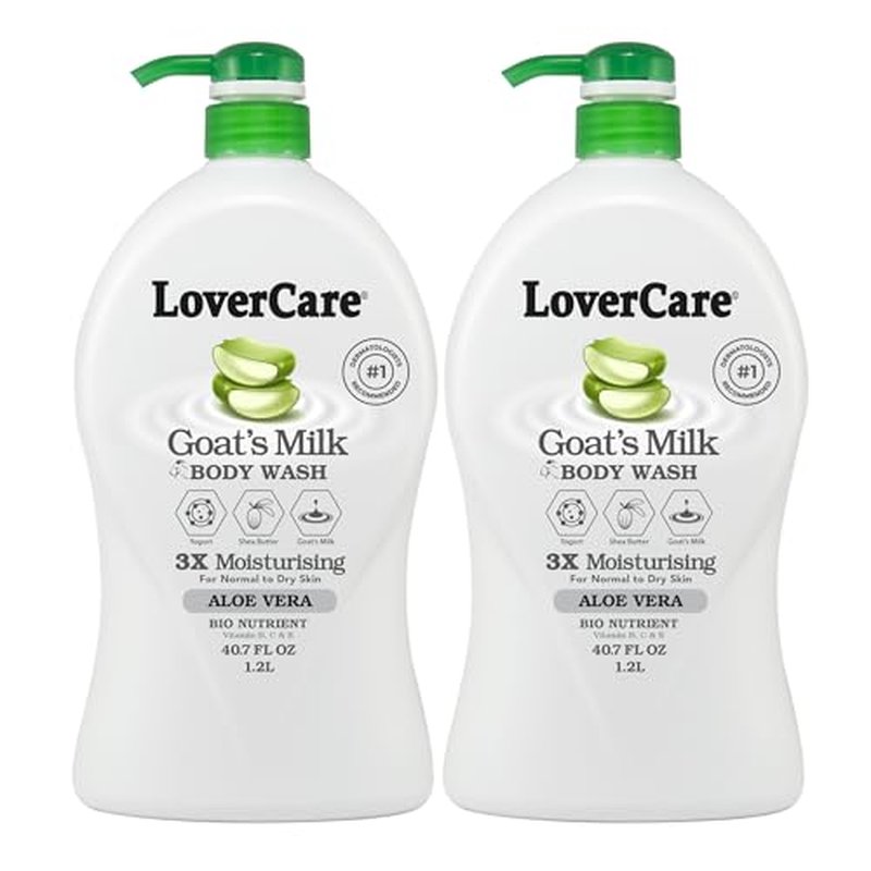 LoverCare Goat's Milk Moisturizing Body Wash Shower Cream Aloe Vera 40.7 Fl.Oz - Pack of 2