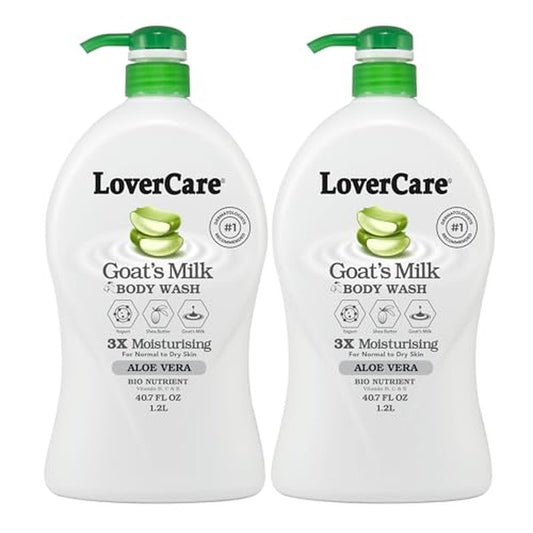 LoverCare Goat's Milk Moisturizing Body Wash Shower Cream Aloe Vera 40.7 Fl.Oz - Pack of 2