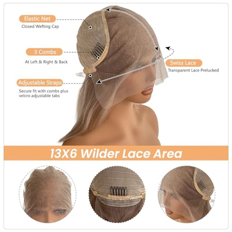 Munx Ash Blonde Bob Lace Front Wig Human Hair Pre Plucked Hairline 180% Density Short Bob HD Human Hair Wigs for Women 13x6 Deep Part Lace Front Wig Bleached Knots 8in