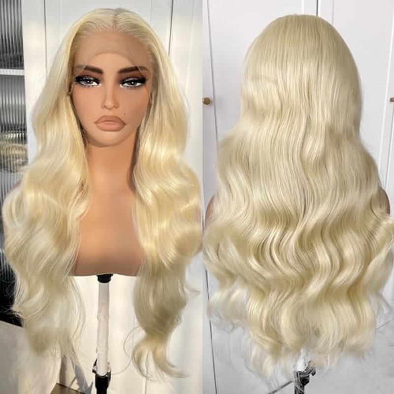 BlackSwern 613 Lace Front Wigs, Blonde Glueless Synthetic Lace Front Wigs Pre Plucked, Body Wave Long Lace Wigs for Black Women #613