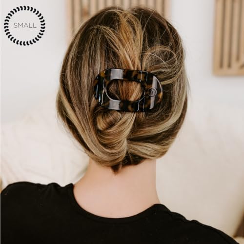 TELETIES - Small Flat Round Clip - Strong Grip, Bendable Teeth, Comfortable Curved Design - For Lying Down, Yoga, Driving & More - Ideal for Thin-Medium Hair - For All Hair Textures - Tortoise