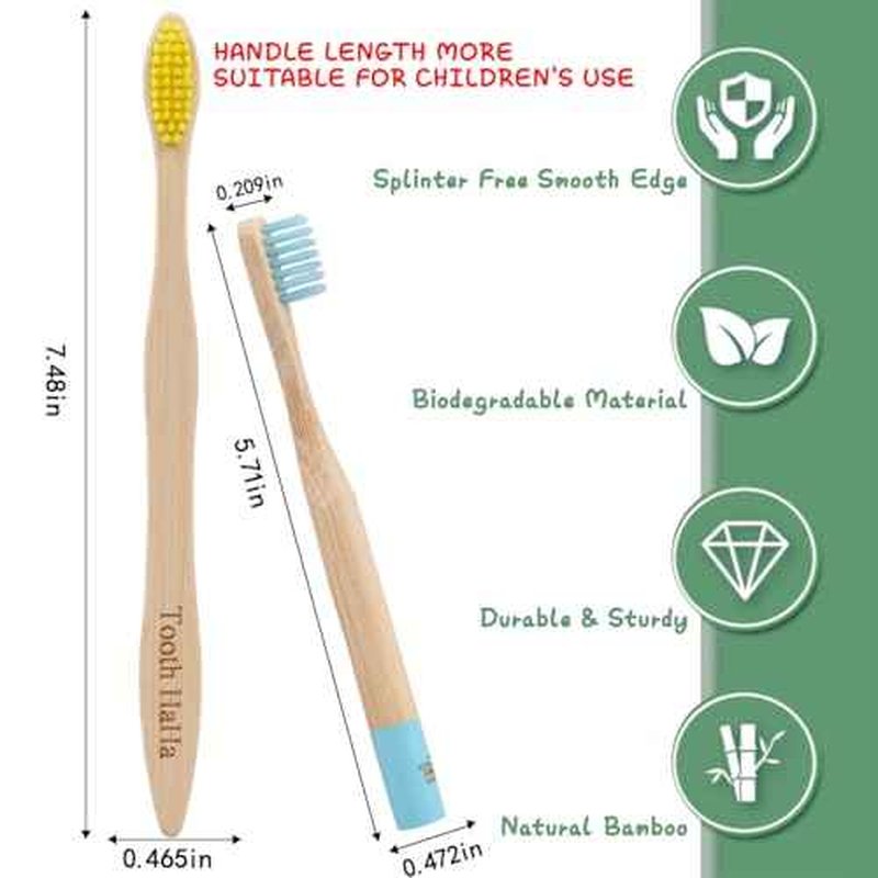 Kids Bamboo Toothbrushes, BPA-Free Soft Bristles, Eco-Friendly Natural Wooden Toddler Toothbrush, 6-Pack Travel Toothbrushes Set for Children