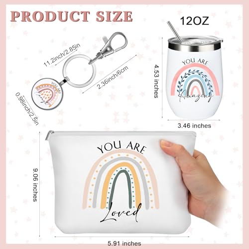Tessco for you 3 Pcs Inspirational Gift for Women Boss Thank You Cup 12 oz Tumbler You're Enough Keychain Makeup Bag Employee Appreciation Gifts for Nurse Case Management Vet Tech(White,Rainbow)