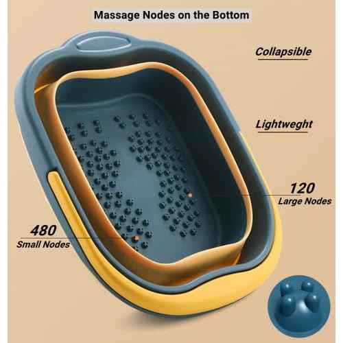 Collapsible Foot Bath Soak Tub with Handle, Plastic Foldable Feet Spa Soaking Basin Bucket with Massager Acupoint for Washing, Pedicure Foot Care Bathtub Bowl Tools for Pain Relief, Green