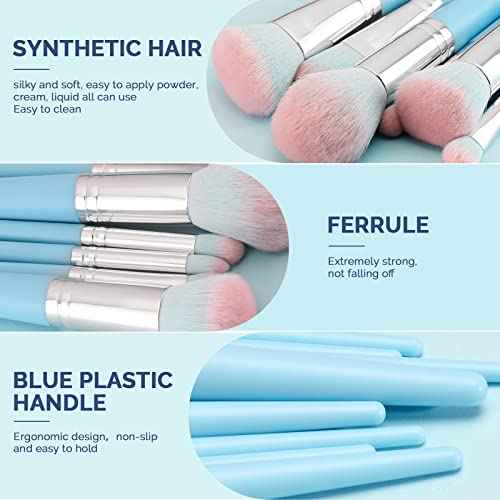 Makeup Brushes DUAIU 16pcs Professional Makeup Brush with Makeup Sponge Set Premium Synthetic Foundation Kabuki Eyebrow Concealers Blending Eye Shadow Brushes Make up Tool Kit (Blue)