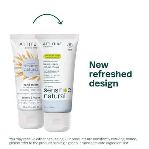 ATTITUDE Hand Cream for Sensitive Skin with Oat, EWG Verified, Dermatologically Tested, Vegan, Unscented, 2.5 Fl Oz