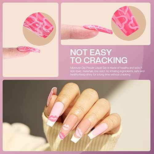 Morovan Dip Powder Liquid Set with Activator Base Top Coat and Dipping Powder Brush Saver 4pcs 0.5oz for Dip Nail Kit