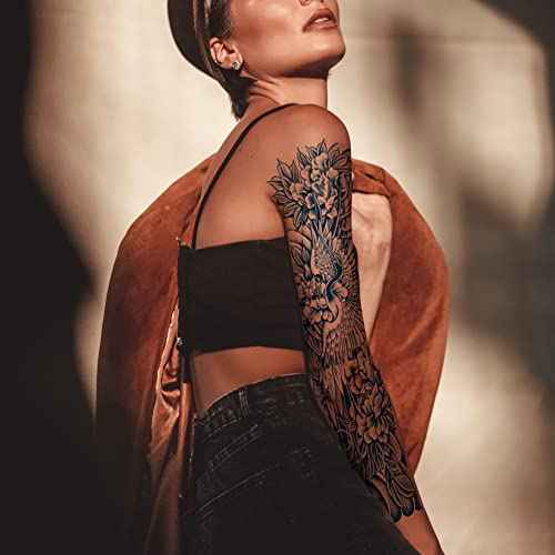 Aresvns Semi Permanent Sleeve Tattoo for Men and Women, 5 Sheets Realistic Temporary Tattoos for BBQ Pool Beach Party, Japanese Full Arm Waterproof Long-Lasting 2-3 Weeks Christmas Gift
