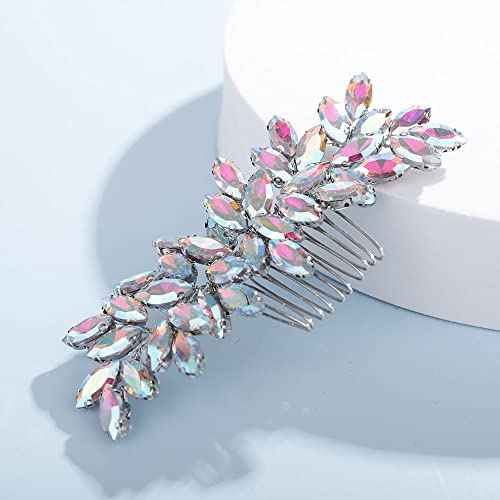Teyglen Women's Full Rhinestones Hair Comb - Shiny Bridal Side Comb, AB Color, Metal, 15 cm, Luxurious Hair Accessory for Special Occasions