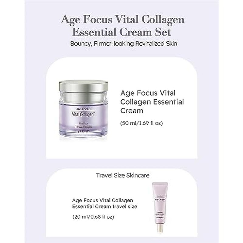 ISA KNOX AGE FOCUS VITAL COLLAGEN Essential Cream (2.4fl oz) - Korean Skin Care, Moisturizer by LG Beauty. Hydrolyzed Collagen, Vitamins C, B12 & E.