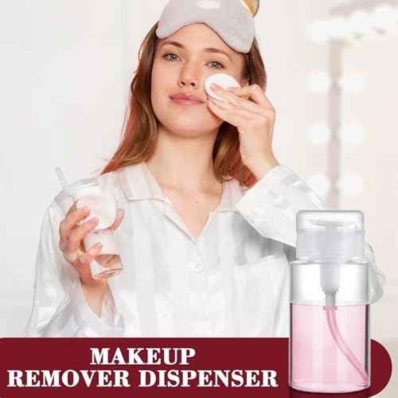 4 Pack Push Down Pump Dispenser 6.7oz/200ML & 80ML Empty Acetone Dispenser Push Top Alcohol Bottles Containers for Nail Polish Makeup Remover Water Facial Toner