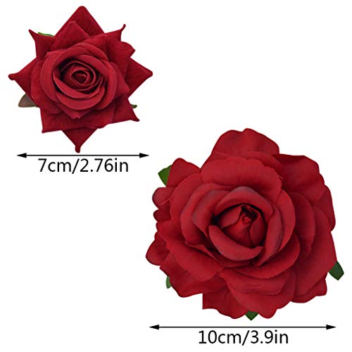 Rose Hair Clip Flower Hairpin Brooch Floral Clips, 4 Pcs Fabric Rose Flowers Hair Clips Mexican Hair Flowers Pin up Headpieces for Woman Girl Wedding Party Mother's Day