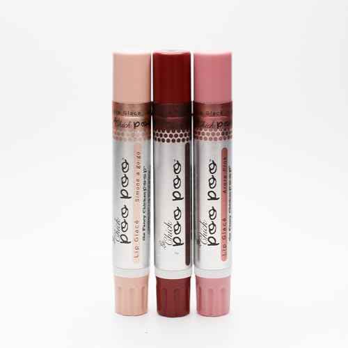100% Natural Moisturizing Lip Gloss, La Chick Poo Poo Lip Shimmer with Mineral Coloring, Combo (Mauve, Nude, Pink), 3-Tubes