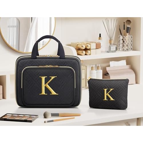 Personalized Gifts for Women, Initial Toiletry Bag Hanging Travel Organizer & Makeup Cosmetic Bag with Embroidery Letter Teacher Appreciation Gift Birthday Mothers Day Gifts for Mom Wife Friend Sister