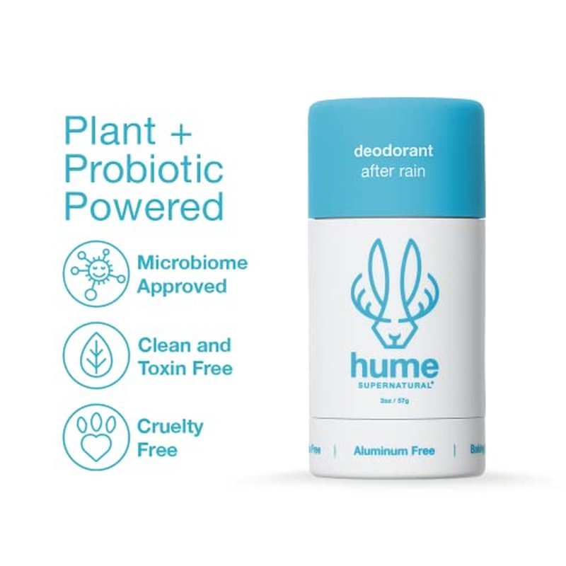Hume Supernatural Aluminum Free Deodorant for Women & Men - Safe for Sensitive Skin - Probiotic, Plant-Based, Baking Soda Free, Aloe, & Cactus Flower, Anti Sweat, Stain & Odor - After Rain, 3-Pack