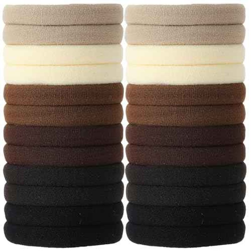 120Pcs Large Brown Nylon Hair Ties for Thick Curly Hair No Damage, Big Soft Cloth Hair Elastic Bands & Seamless Stretchy Fabric Ponytail Holders for Women Girls, Perfect for Updos & Braids