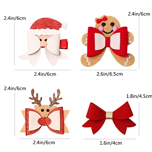 8Pcs Christmas Hair Clip Santa Gingerbread Reindeer Hair Barrettes Cute Wrap Bows Christmas Hair Accessories