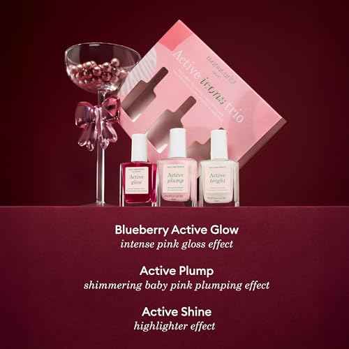 Manucurist Active Icons Trio Christmas Gift Set - Active Glow Blueberry, Active Shine, Active Plump Nail Polishes - Nail Strengthener - Brightening Treatment Polish & Care - Gifts for Women