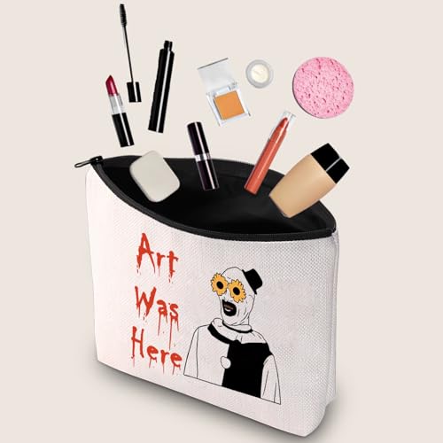 JXGZSO Horror Movie Lover Gift Clown Movie Cosmetic Bag With Zipper Art Was Here Halloween Themed Gift Clown Pouch Bag