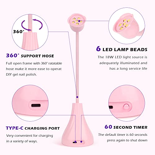 UV LED Nail Lamp, Portable Mini Nail Dryer, 360¡Æ Rotatable Hands Free Quick Gel Nail Light, Nail Polish Curing Lamp Flash Cure Light for Nails Great for DIY Home & Salon Manicure (Pink)