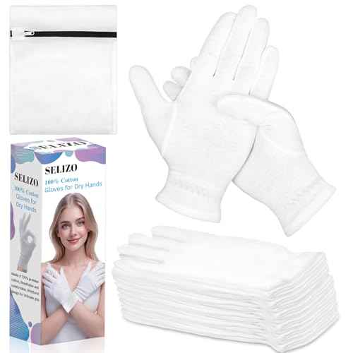 6 Pairs 100% Moisturizing Gloves for Dry Hands Overnight, Selizo 10 Pairs White Cotton Gloves for Women Eczema, Hand Moisturizer Sleeping Spa Gloves for Dry Hands Eczema
