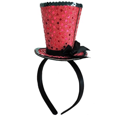 WLBON Halloween Mini Top Hat Headband 1920s Bow Sequins Hair Hoops Bands Fascinator Headpiece Hairband Women Christmas Holiday Festival Parade Cosplay Dress Up Birthday Tea Party Accessories Red