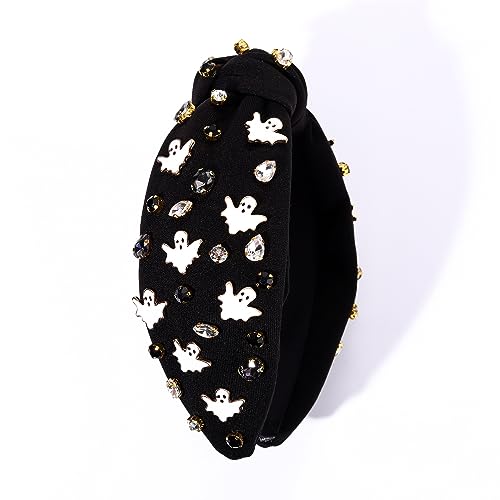 Gothic Knotted Headbands for Women - Embellished Rhinestone Pearl Top Knot Hair Accessory, Costume Party Gifts