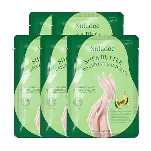 SULADEC Moisturizing Hand Mask with Shea Butter and Goat Milk, Hydrating Hand Masks for Dry Cracked Hands, Dry Skin Moisturizer for Soft and Smooth Touch Hands - Men Women - 5 Pairs