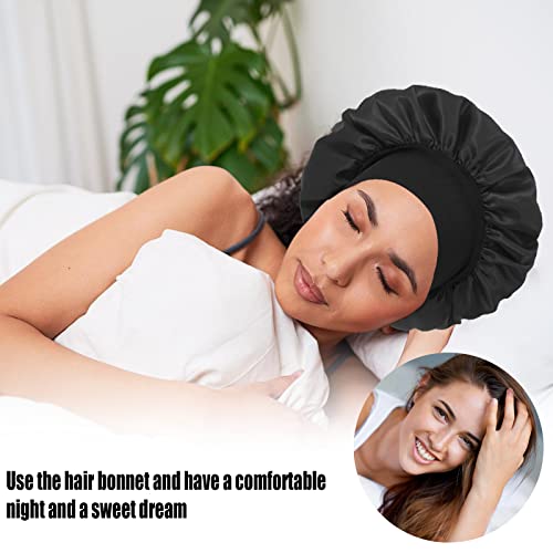 4Pcs Silk Satin Bonnets for Sleeping - Elastic Wide Band Wrap for Black Women Men,Silk Bonnets for Curly Hair,Large Hair Cap for Sleeping (Black+Wine Red+Purple+Brown)