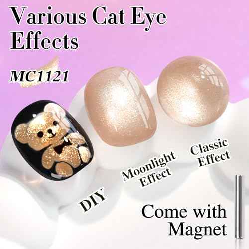 Double Rhythm Cat Eye Gel Polish with Magnet 15ML Ice Glass Holographic Glitter Shimmer Translucent Sheer Color Salon Soak Off Magnetic at Home (Milky Nude-MC1121)
