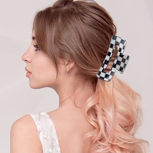 Checkered Multicolored Rectangle Y2K Hair Barrettes and Claw Clips - 6 Pcs Strong Hold Hair Accessories for Thin & Thick Hair