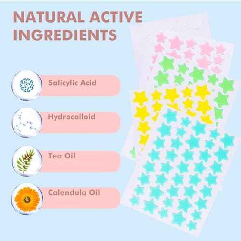 Pimple Patches for Face 316pcs,Hydrocolloid Acne Patches Star,Zit Patches,Pimple Popper Tool Kit,Facial Skin Care Products Containing Salicylic Acid,Tea Tree Oil and Calendula Oil
