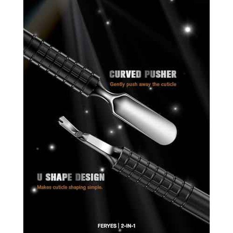 FERYES Cuticle Pusher with Fork, 2-in-1 Cuticle Remover Tool, Upgraded Stainless Steel Cuticle Trimmer Nail Care Tool for Manicures- Black(5.8 Inches£©