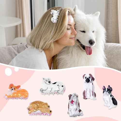6 Pcs Dog Hair Clips, Cute Small Claw Clips for Short Long Hair, Cellulose Acetate Hair Clips for Women Girls and Dog Lovers