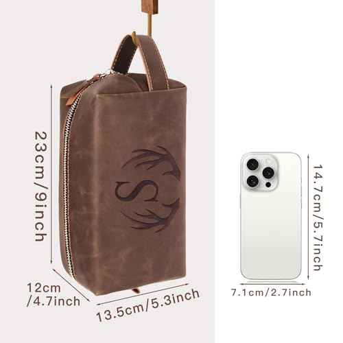 Unique Fathers Day Birthday Gifts Engraved Initial Travel Toiletry Bag for Men Personalized PU Leather Waterproof Shaving Bag for Toiletries Accessories Travel Essentials for Him (J)